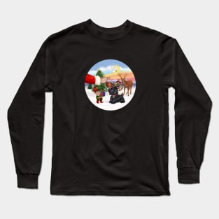 Santa Offers a Treat to his Scottish Terrier Long Sleeve T-Shirt